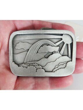 Vintage 1977 Indiana Metal Craft Pewter Rainbow Belt Buckle